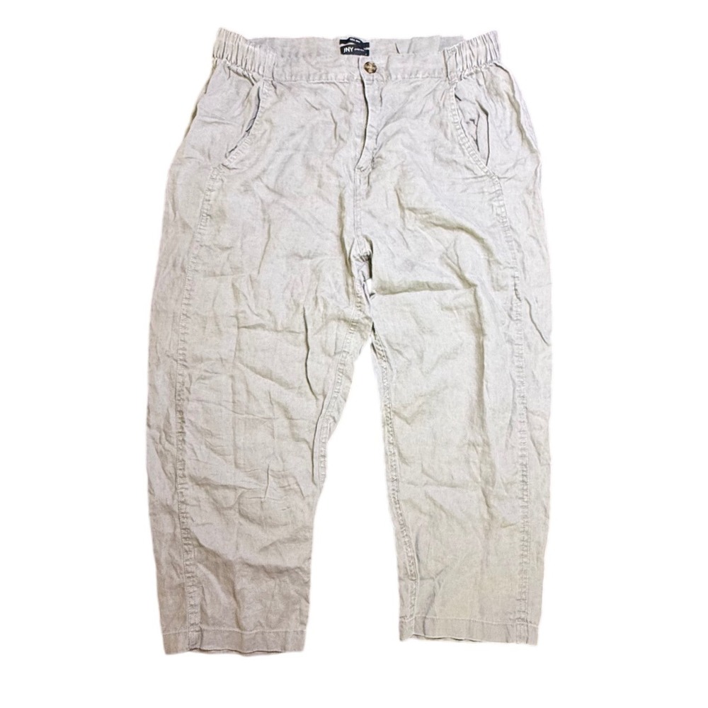 INY‎ Jones New York Linen Blend Cropped Pants Elastic Waist XL